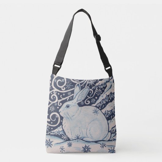 冬クリスマスラビットブルーホワイトネイビートート財布 クロスボディバッグ (正面)