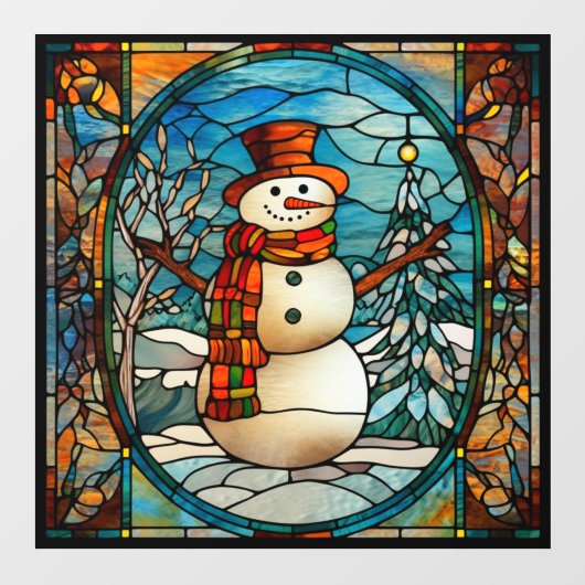 冬クリスマス季節雪だるまフェイクステンドグラス ウィンドウサイン (シート)