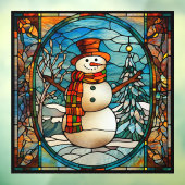 冬クリスマス季節雪だるまフェイクステンドグラス ウィンドウサイン (シート3)