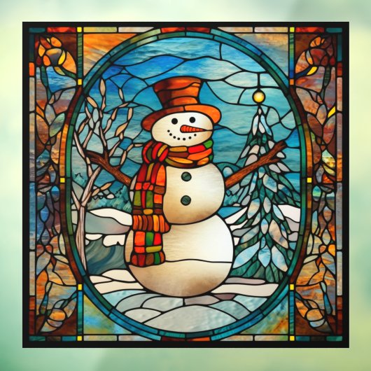 冬クリスマス季節雪だるまフェイクステンドグラス ウィンドウサイン (シート3)