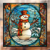 冬クリスマス季節雪だるまフェイクステンドグラス ウィンドウサイン (シート2)