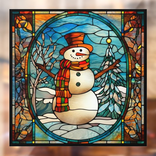 冬クリスマス季節雪だるまフェイクステンドグラス ウィンドウサイン (シート2)