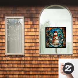 冬クリスマス季節雪だるまフェイクステンドグラス ウィンドウサイン