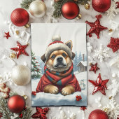 冬クールの装名門私立校風の着と帽子の冬の犬 キッチンタオル