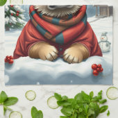 冬クールの装名門私立校風の着と帽子の冬の犬 キッチンタオル (折り畳み)