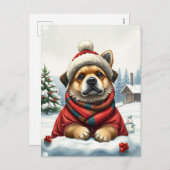 冬クールの装名門私立校風の着と帽子の冬の犬 シーズンポストカード (正面/裏面)