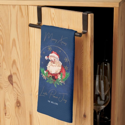 冬サンタクロースエレガントヴィンテージメリークリスマス キッチンタオル (三つ折り)