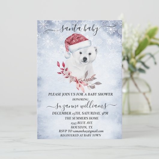 冬サンタ赤ちゃんシャワークリスマスポーラーベア 招待状 (スタンド正面)