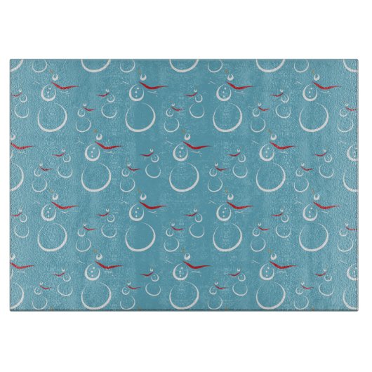 冬シアンかわいい雪だるまファミリーパターン カッティングボード (正面)