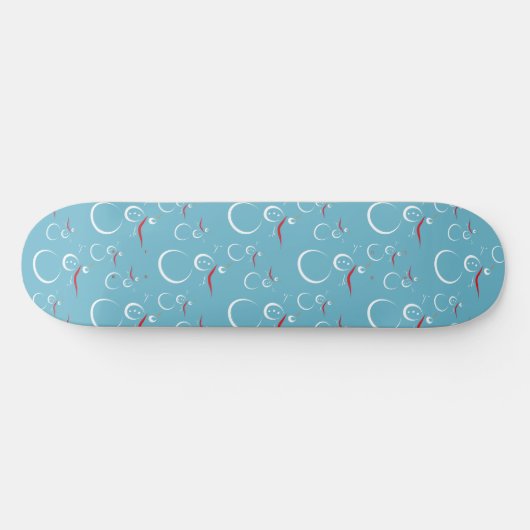 冬シアンかわいい雪だるまファミリーパターン スケートボード (横)