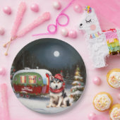 冬シベリアのハスキーキャラバンクリスマスアドベンチャー ペーパープレート (パーティー)