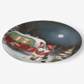 冬シベリアのハスキーキャラバンクリスマスアドベンチャー ペーパープレート (アングル)