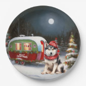 冬シベリアのハスキーキャラバンクリスマスアドベンチャー ペーパープレート (正面)