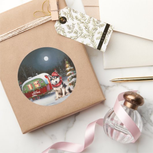 冬シベリアのハスキーキャラバンクリスマスアドベンチャー ラウンドシール (ギフト)