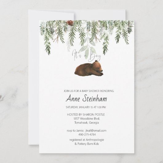 冬シーズンシンプル男の赤ちゃんシャワー招待状 招待状 (正面)