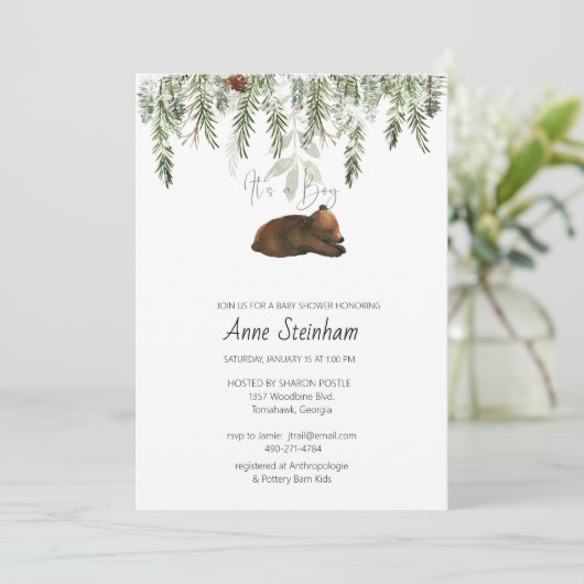 冬シーズンシンプル男の赤ちゃんシャワー招待状 招待状 (スタンド正面)