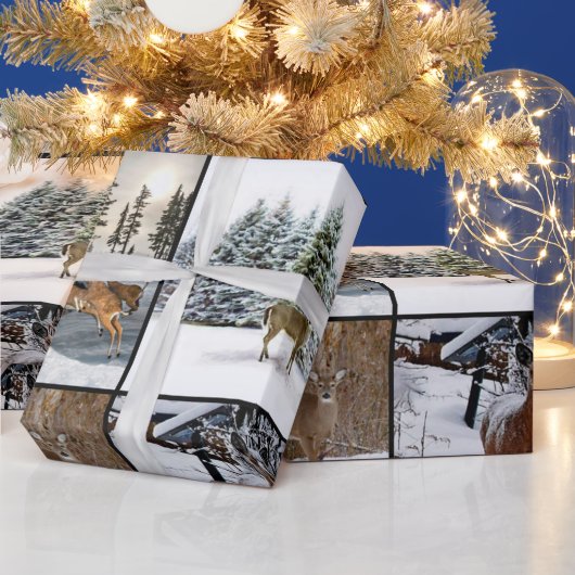 冬シーズンディアコラージワイルドライフラッピング紙 ラッピングペーパー (クリスマス)