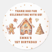 冬ジンジャーブレッドクリスマスクッキー誕生日パーティー ラウンドシール (正面)