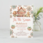 冬ジンジャーブレッドクリスマスクッキー誕生日パーティー 招待状 (スタンド正面)