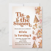 冬ジンジャーブレッドクリスマスクッキー誕生日パーティー 招待状 (正面)