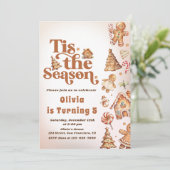 冬ジンジャーブレッドクリスマスクッキー誕生日パーティー 招待状 (スタンド正面)