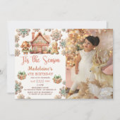 冬ジンジャーブレッドクリスマスクッキー誕生日写真 招待状 (正面)