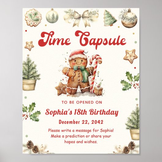 冬ジンジャーブレッドクリスマス誕生日タイムカプセル ポスター (正面)