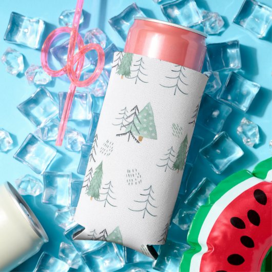 冬スカンジナビアの木の手のパタ絵を描ーン スリム缶クーラー (インサイチュ 夏)