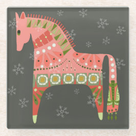 冬スカンジナビアの馬ガラスコースター ガラスコースター