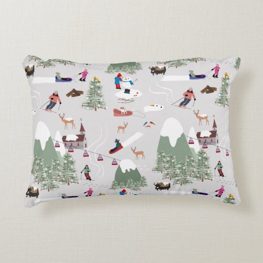 冬スキー山スキー場風景 アクセントクッション (正面)