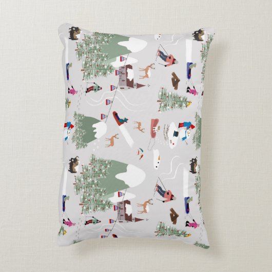 冬スキー山スキー場風景 アクセントクッション (裏面(縦))