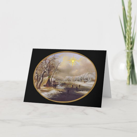 冬スケートで滑るクリスマスイブカード カード (正面)