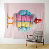 冬スタイリッシュのフグカラフルジャケットの鶏肉 タペストリー (インサイチュ(横))