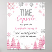 冬スノーフレーク誕生日タイムカプセルサイン ポスター (正面)