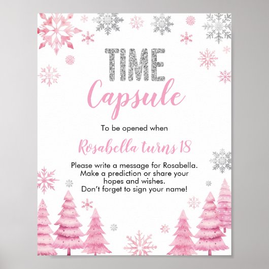 冬スノーフレーク誕生日タイムカプセルサイン ポスター (正面)