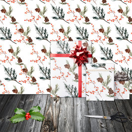 冬スプルチェパインブランチコーン赤イレックスベリー ラッピングペーパー