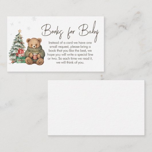 冬テディベア赤ちゃんシャワーベビー エンクロージャーカード (正面/裏面)