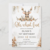 冬トナカイのクリスマスバースデーパーティーフローラ 招待状 (正面)