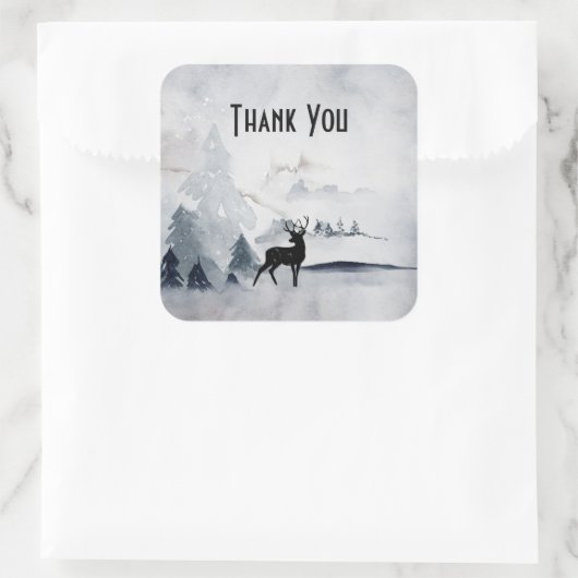 冬トナカイ素朴グレイ水色ありがとう スクエアシール (バッグ)