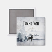 冬トナカイ素朴グレイ水色ありがとう マグネット (正面/裏面)