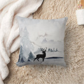 冬トナカイ素朴グレイ水色 クッション (ブランケット)