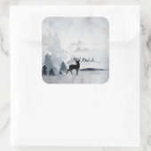 冬トナカイ素朴グレイ水色 スクエアシール (バッグ)