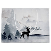 冬トナカイ素朴グレイ水色 ラージペーパーバッグ (正面)