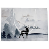 冬トナカイ素朴グレイ水色 ラージペーパーバッグ (裏面)