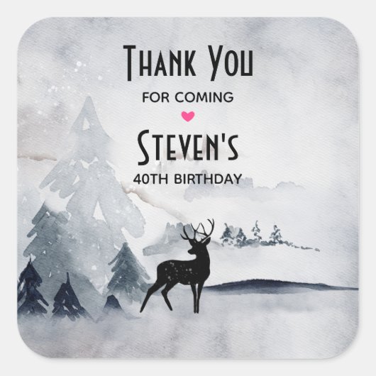 冬トナカイ素朴グレーウォーター誕生日 スクエアシール (正面)