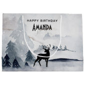 冬トナカイ素朴グレーウォーター誕生日 ラージペーパーバッグ (裏面)