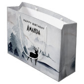 冬トナカイ素朴グレーウォーター誕生日 ラージペーパーバッグ (裏面アングル)