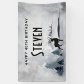 冬トナカイ素朴グレーウォーター誕生日 横断幕 (縦)