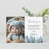 冬トナカイ誕生日写真サンキューカード サンキューカード (スタンド正面)