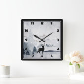 冬トナカ素朴イ灰色水彩 スクエア壁時計 (ホーム)